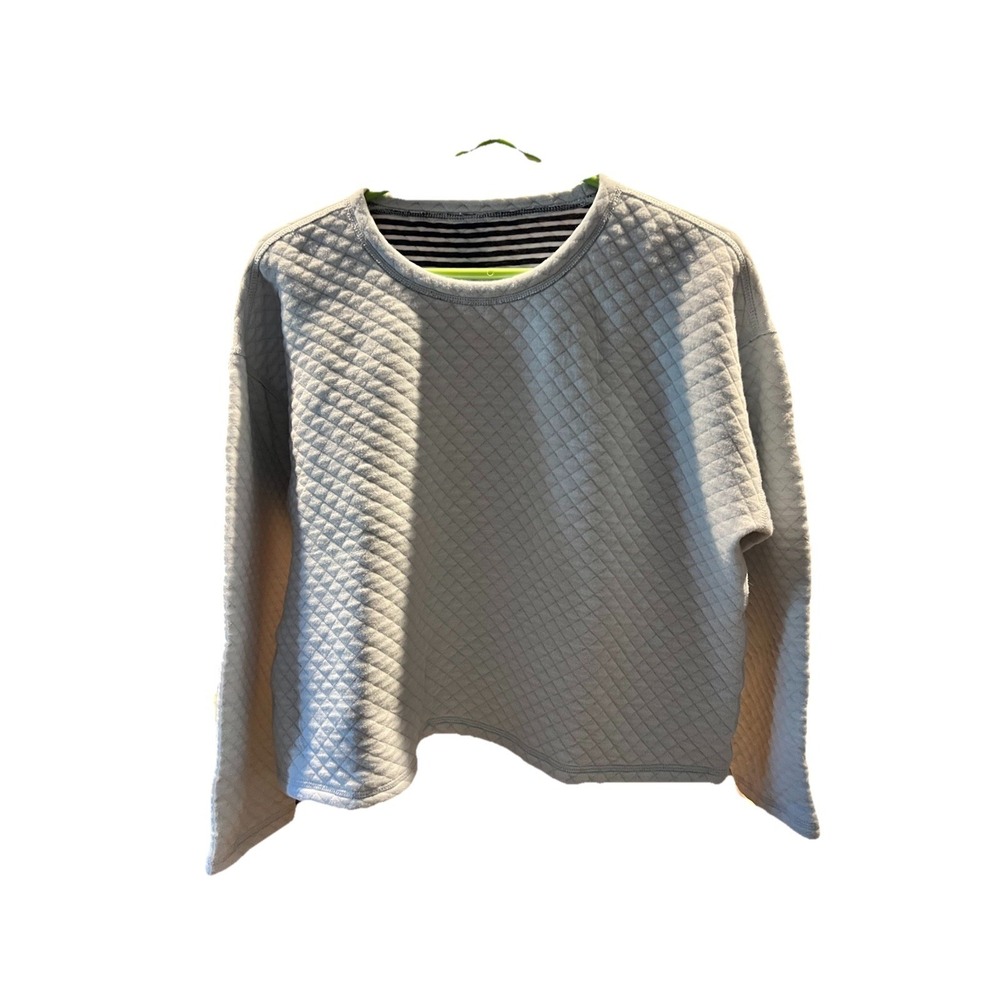 Quilted Cropped Sweatshirt Reversible Blue‎ Striped Cozy Oversized Top M/L